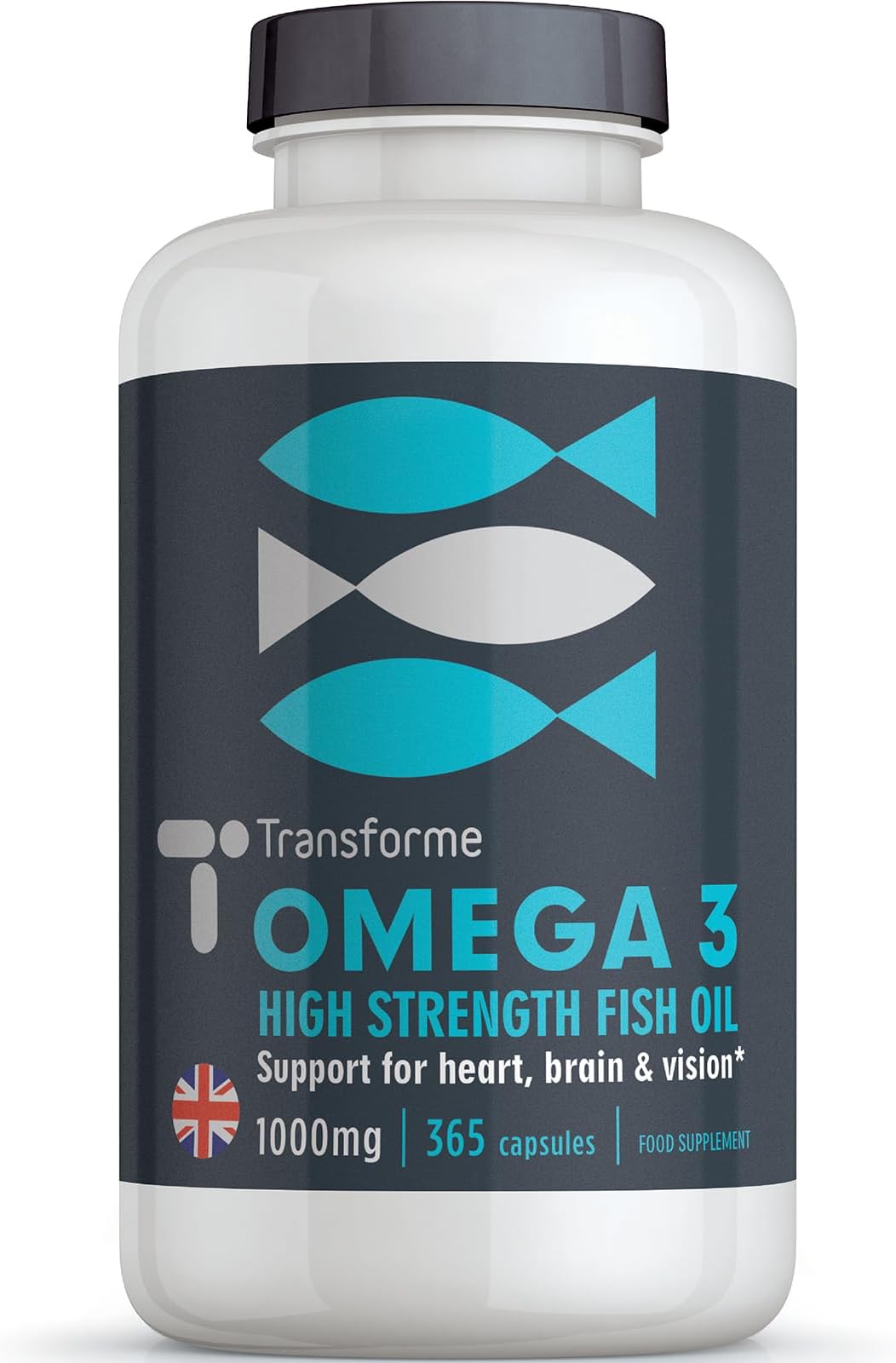 Transforme Omega 3 Fish Oil 1000mg 365 Softgels, Pure High Strength, Balanced EPA & DHA, Natural Vitamin E, UK Made to GMP Standards