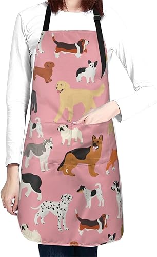 Perinsto Delantal impermeable rosa para perros, con 2 bolsillos, delantales de chef de cocina, baberos para cocinar, hornear, pintura, jardinería,