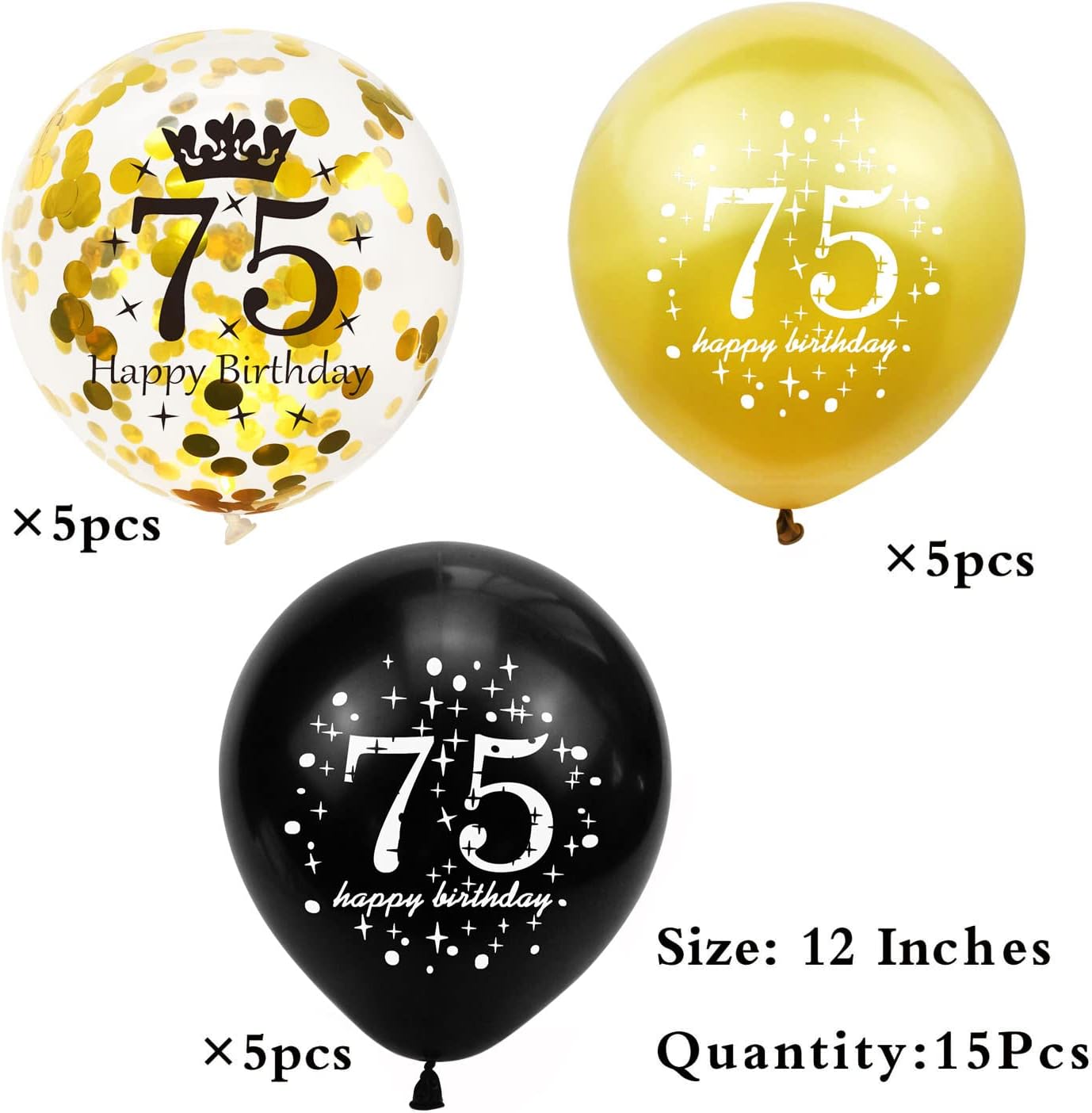 SHUNTAI 75th Birthday Balloons Black and Gold 75th Birthday Decorations for Men Women Happy 75 Birthday Latex Confetti Balloon 75 Years Old Theme Party Decor Supplies 15 Pack 12 Inch