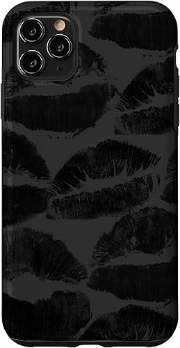 Funda para iPhone 11 Pro Max Cute Lipstick kisses Black Valentine para niñas y mujeres
