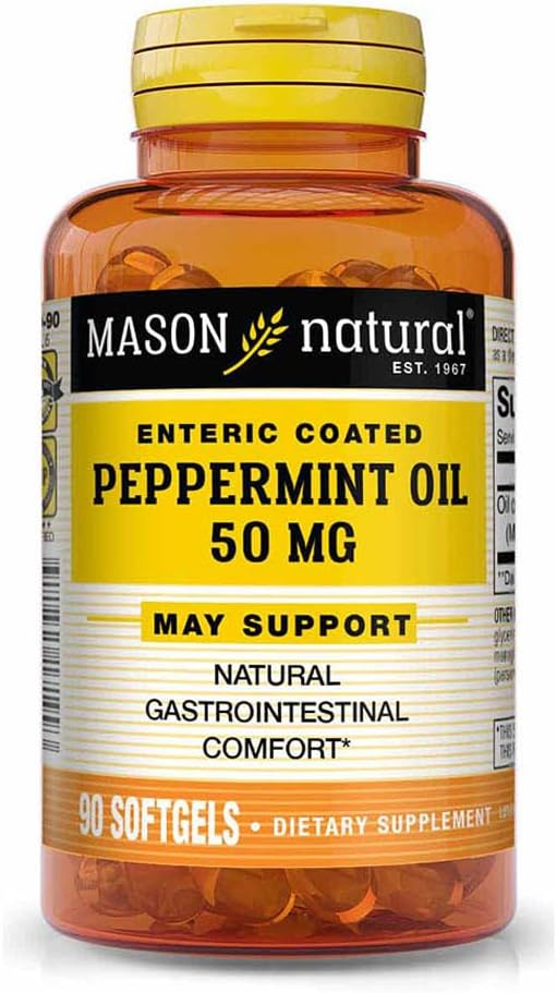 MASON NATURAL Peppermint Oil 50 mg Enteric Coated - Natural Gastrointestinal Comfort, Supports a Healthy Gut, Bowel Soothing Dietary Supplement, 90 Softgels.