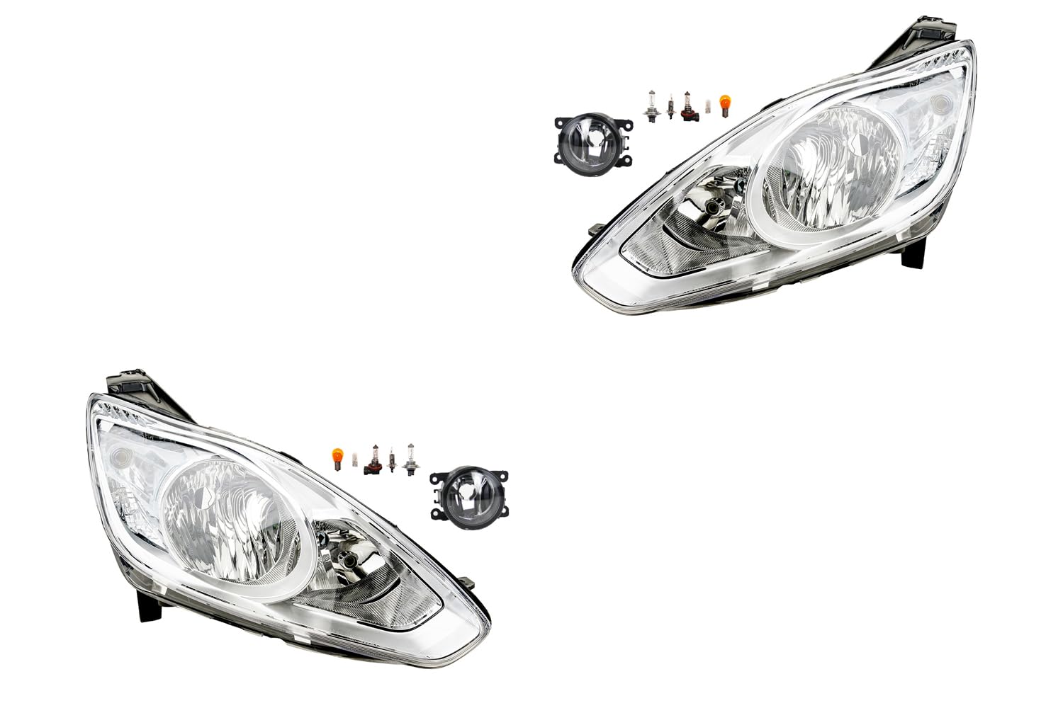 Johns, Set di fari alogeni anteriori adatti per Ford C-Max 10 12/2010-05/2015 H7 H1 sinistra e destra + fendinebbia + lampadina