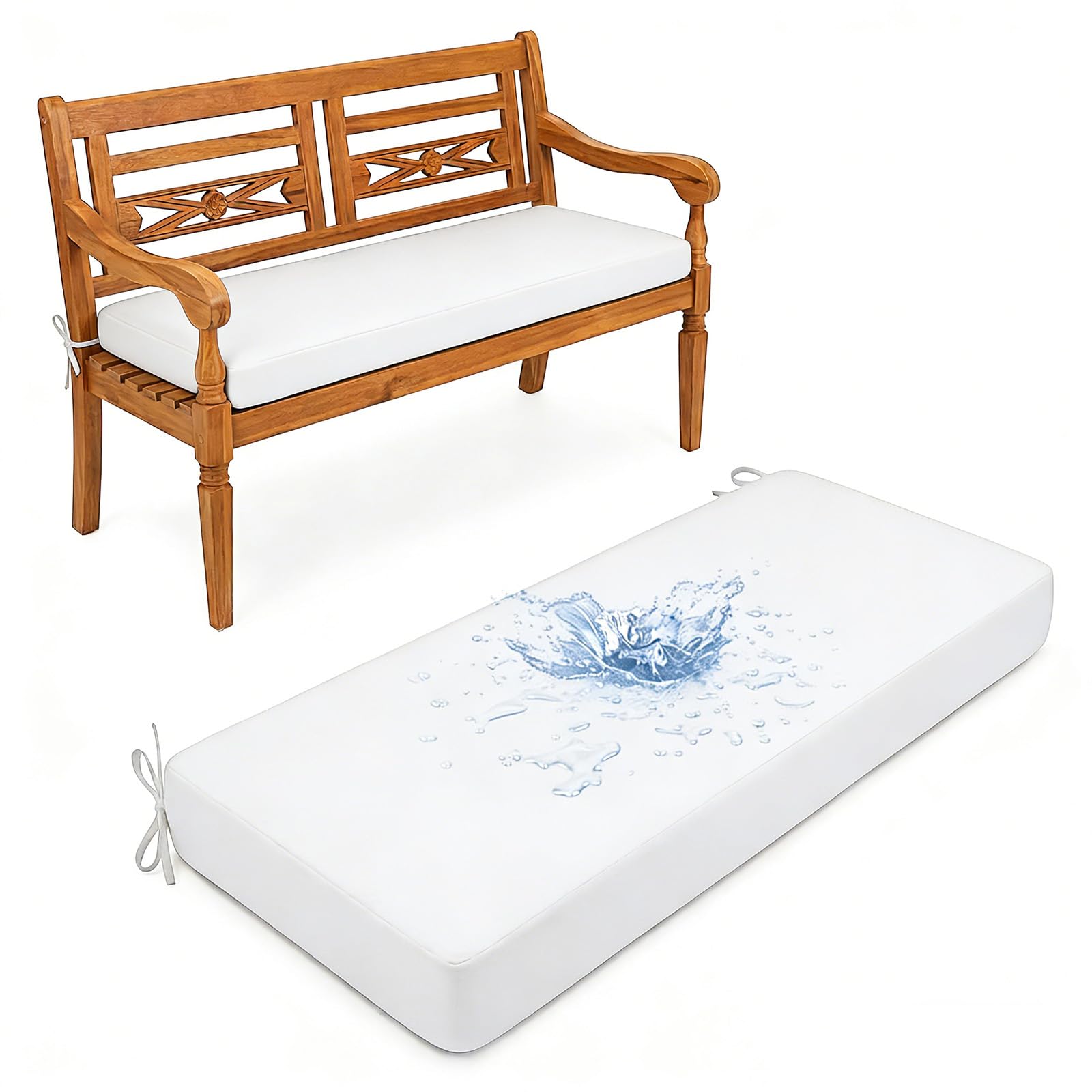 Aocase Outdoor Bench Cushion - 120cm/150cm/100cm/90cm x 35cm/30cm, Non-Slip Washable Cover, Zippered Removable, High-Resilience Foam,for Garden Benches, Bay Windows, Long Chairs,White,105x30cm — image 1