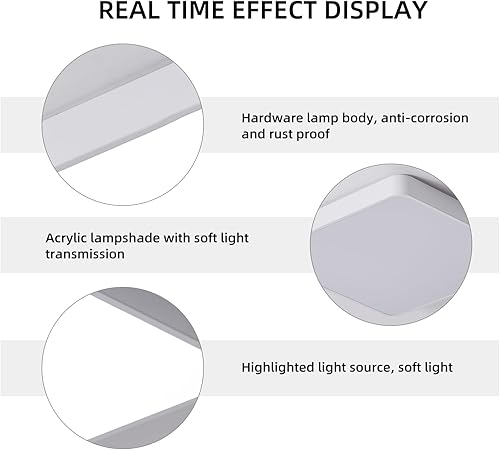 Miniatura 7 de Ganeed Lámparas de techo LED de 19.6 pulgadas, lámpara de techo cuadrada de 39 W, lámpara de techo LED de 6500 K, lámpara de techo LED de ahorro de