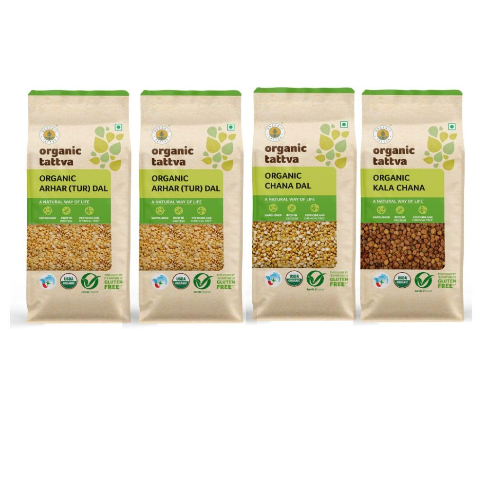 Organic Tattva, Organic Pulses/Dal Combo Pack (Toor/Arhar 2KG (1KG Each), Kala Chana 1KG and Chana Dal 1Kg) | Rich in Protein | Naturally Gluten Free and Unpolished Dal | Combo of 4 (B0CH78W6C8) Amazon Price History, Amazon Price Tracker