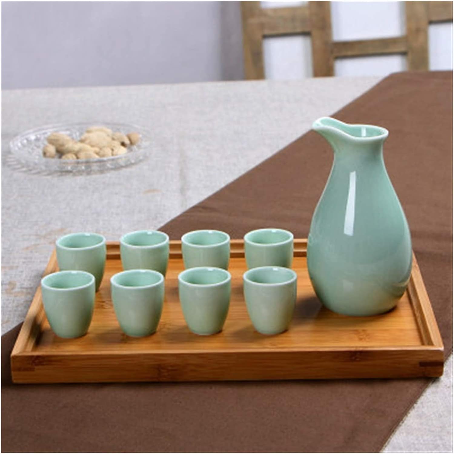 Sake Wine Set, Wine Glass,Ceramic Sake Pot Cups Set Wine Liquor Spirits Flask Cup Set Sake Wine Set,Home Decor/a(A)