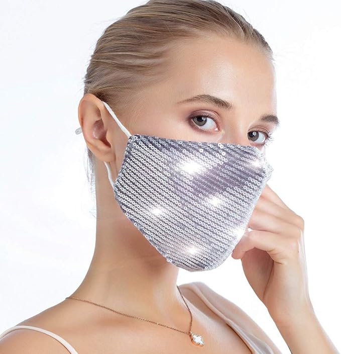 Drecode Sequins Face Masks Silver Adjustable Sparkly