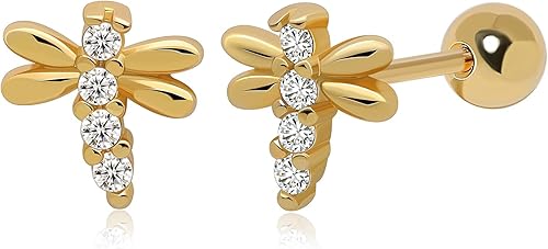 Miniatura 11 de Meissa Aretes de libélula, aretes de tuerca de plata de ley con circonita cúbica, perla de ópalo, lindos animales, regalos para mujeres, 01_Oro rosa