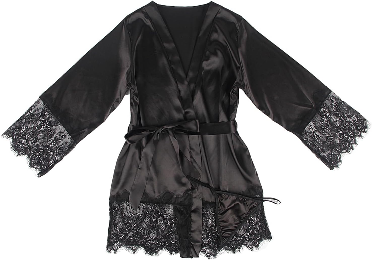 ohyeah Silk Satin Robe Lace Trimed Kimono Robes Plus Size Silky Bathrobe Sexy Lingerie for Women Short Bridal Party Robe