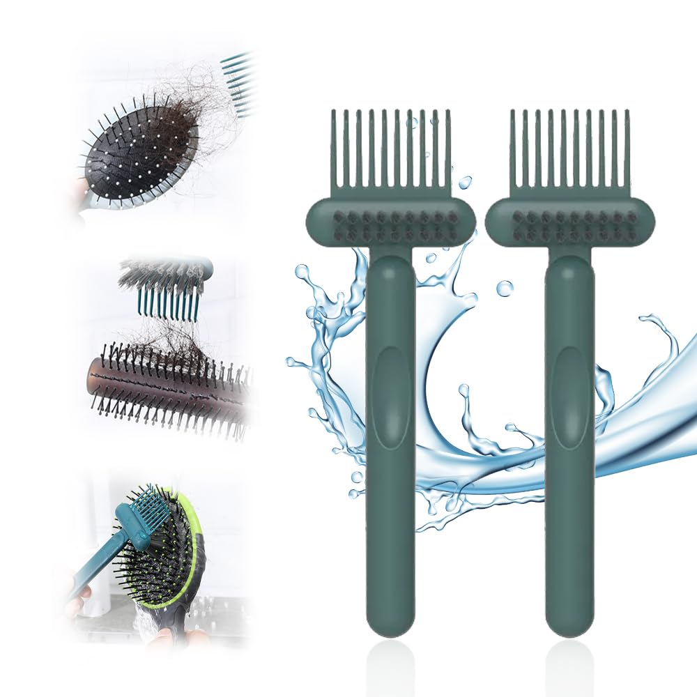 2 In 1 Hair Brush Cleaning Tool, 2025 New Comb Cleaning Brush, Portable Brush Cleaner for Travel, Hairbrush Cleaning Tool for Hair Salons (Green*2)