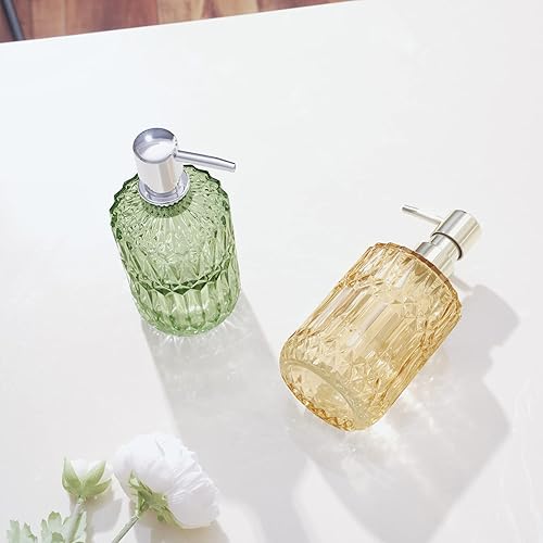 Miniatura 7 de Diamond Design - Dispensador de jabón de vidrio verde de 12 onzas, dispensador de jabón de loción recargable para baño, cocina, jabón de manos,