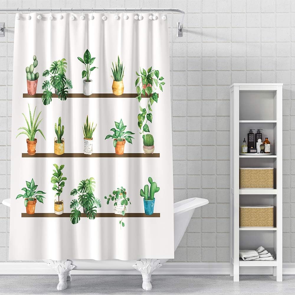 DESIHOM Cactus Shower Curtain Succulent Plant Shower Curtain Green Botanical Shower Curtain Polyester Fabric-72" x 72"