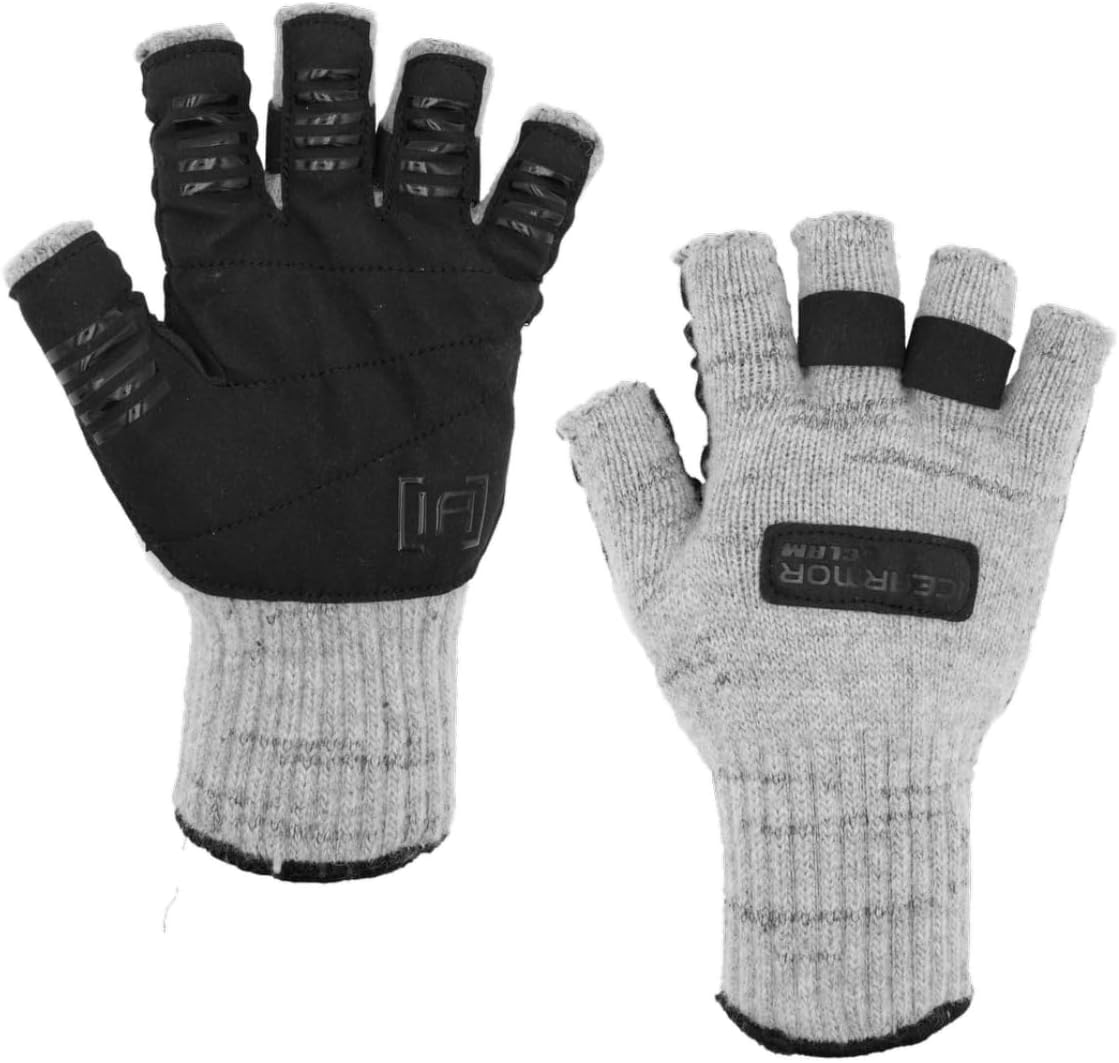 ICEARMOR by Clam Wooly Fingerless Gloves Warm Insulated Ice Fishing Gloves with Grip & Dexterity for Cold Weather Outdoor Use