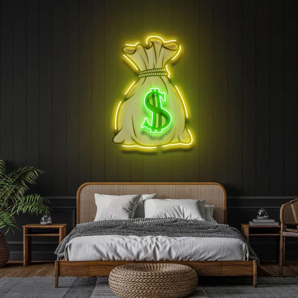 Neon Sign Money Bag Neon Signs for Wall Decor Led Neon Sign Money Man Cave Home Party Light Up Signs USB Power Wall Art Decorations, Size: 40 x 30cm