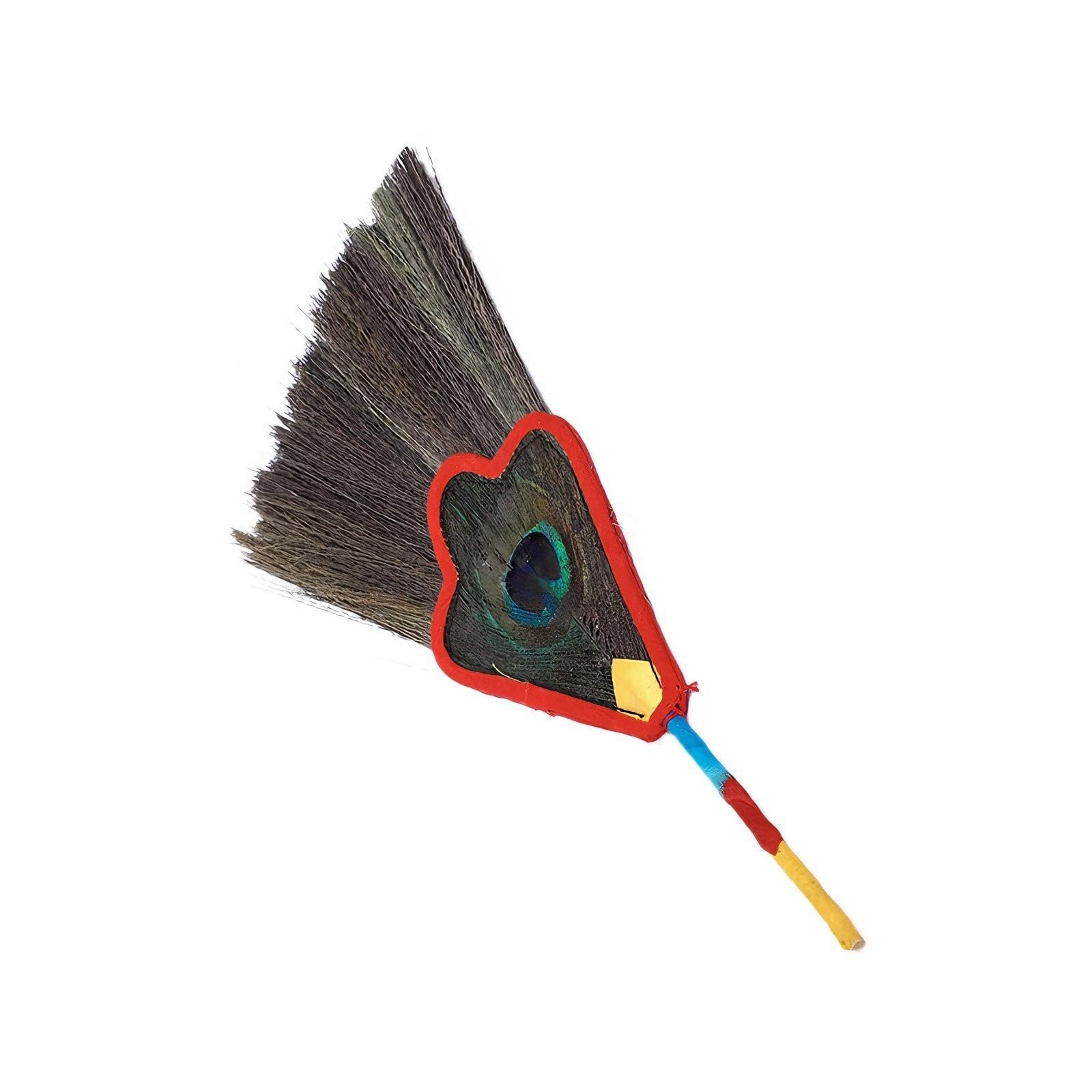 Elnwnnkc Small Handcraft Peacocks Hand Fan Tibetan Art Piece With Auspiciously Grass And Satins For Buddhist Cultural Display Ornament Wamba Pots Feathered Hand Fan