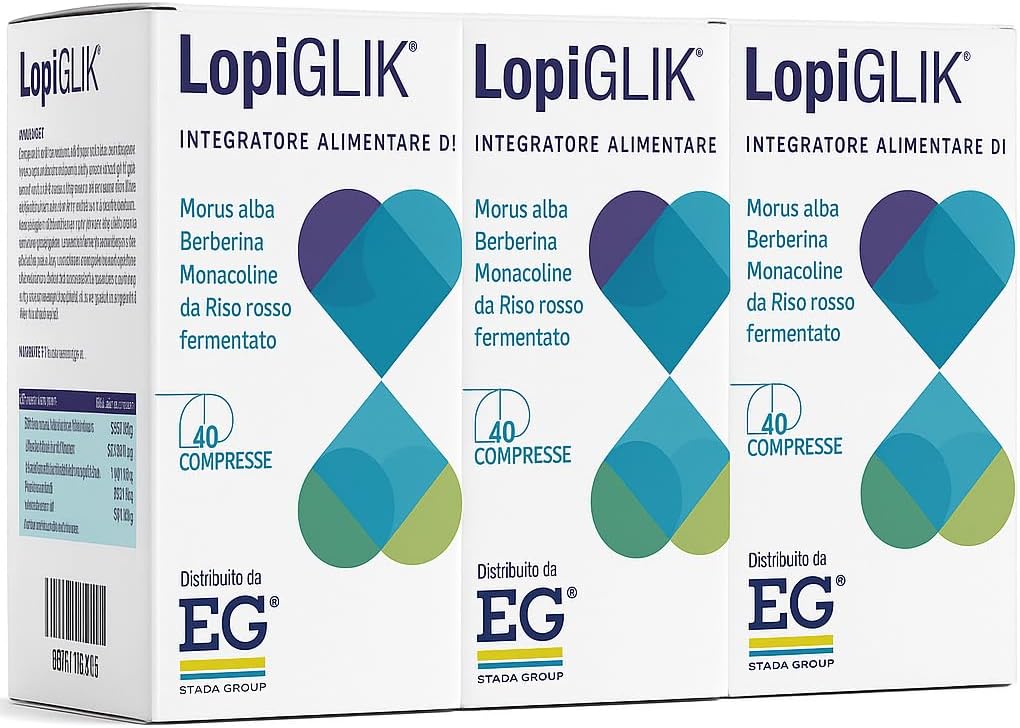 EG LopiGLIK Integratore Alimentare di Morus Alba, Berberina, Monocolina da Riso Rosso Fermentato, 120 Compresse (3 Confezioni da 40 Compresse)