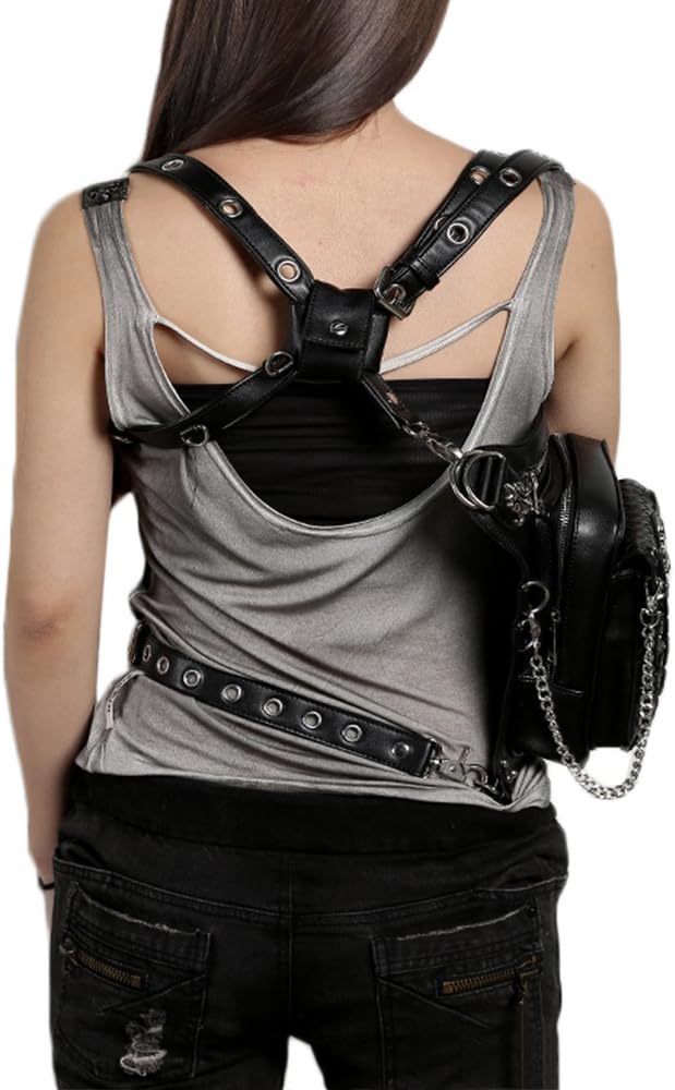 Chikencall Gothic Steampunk Waist Bag Drop Leg Arm Pack Waist Shoulder Fanny Pack Purse Pouch Black - Image 3