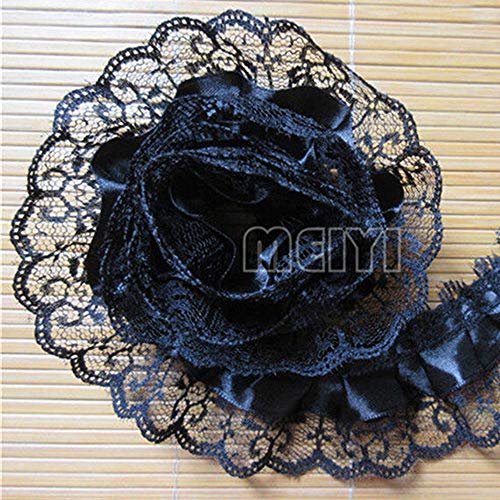 10 Yard 2-Layer Pleated Organza Lace Edge Gathered Mesh Trim Ribbon 2" Width Vintage Edging Trimmings Fabric Embroidered Applique Sewing Craft Wedding Dress Diy Clothes Embellishment (Black) #TOP1