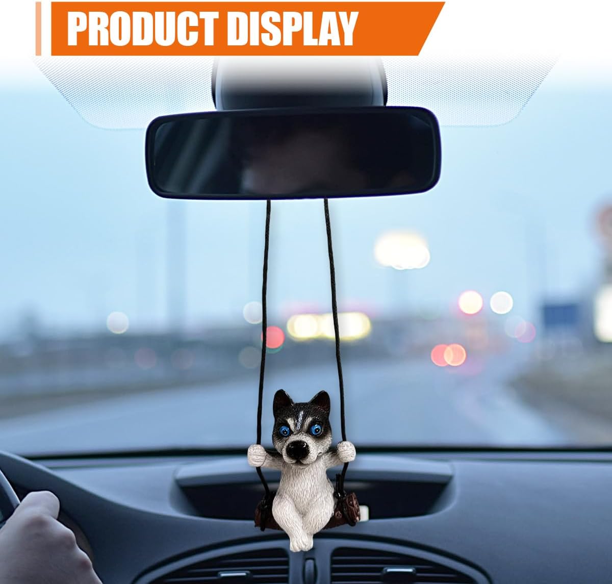 Husky Car Hanging Ornament, Swinging Dog Car Rear View Mirror Charm Accessories, Cute Auto Interior Decoration Pendant Present for Men Women (Ordinary) image 5