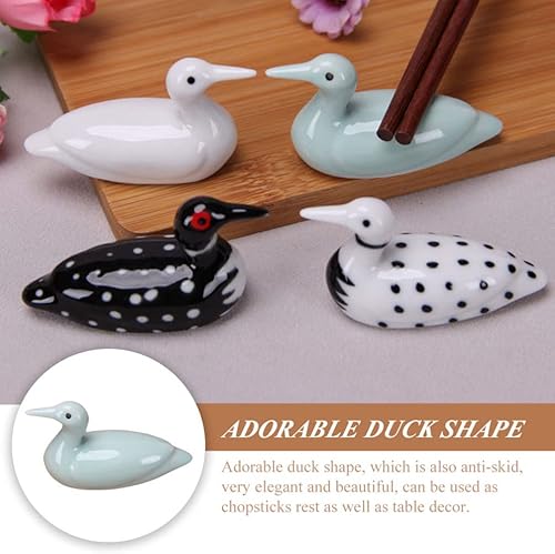 Miniatura 3 de Kichvoe 4 palillos soporte para cucharas de cena soporte para tenedor palillos utensilios cubertería figura de pato verde claro