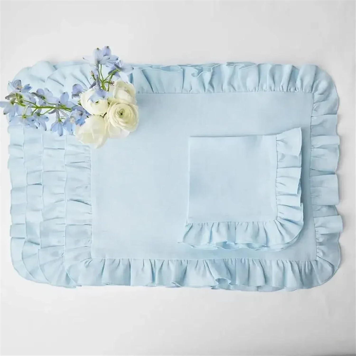 4PCS 30X45CM Pure Linen Dinner Solid Color Flounce Placemats,Ruffle Edge Linen Napkins,Classical Custom Home Table Napkin(Dark Gray)