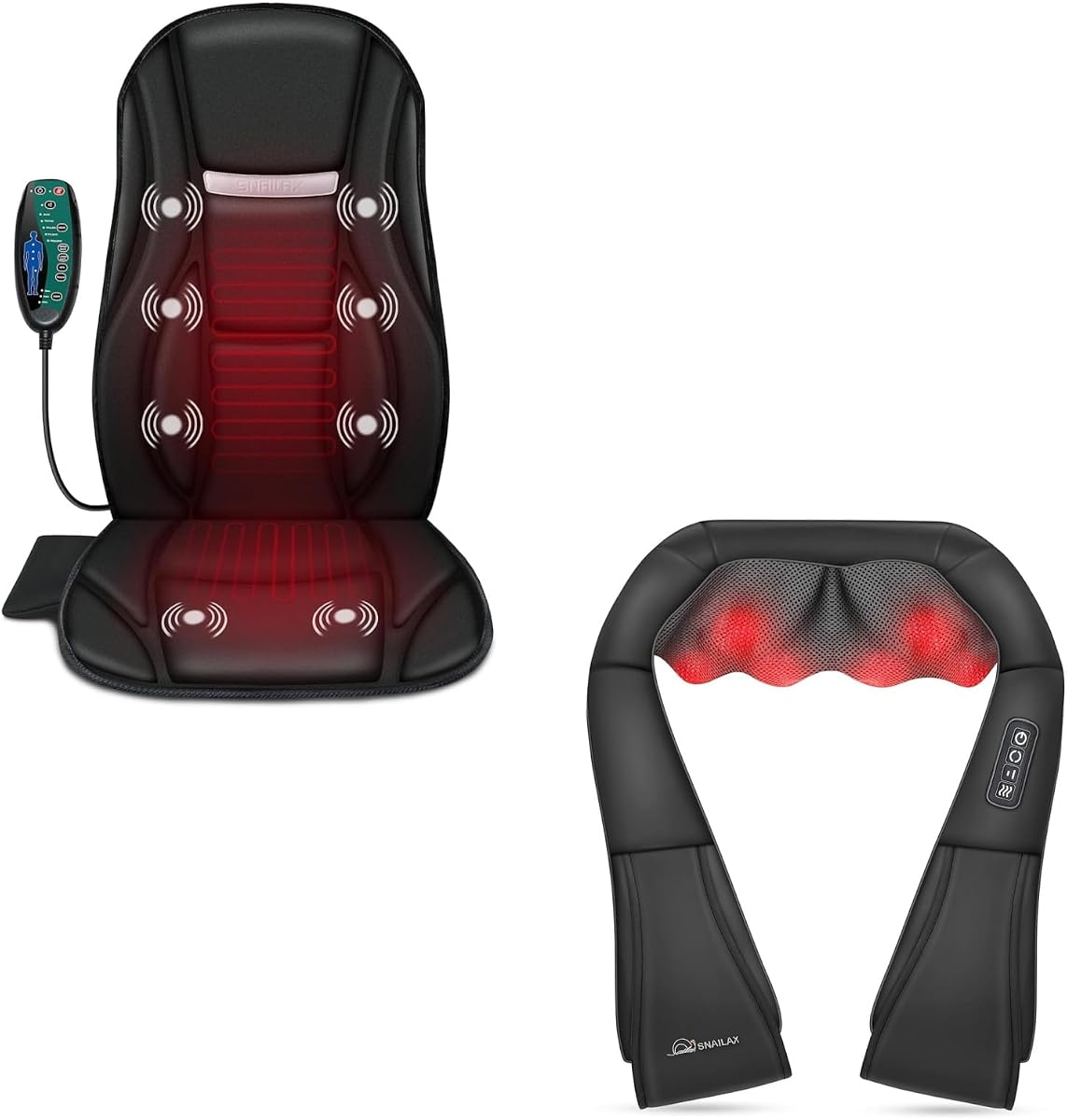 Vibration Back Massager with Heat & Shiatsu Neck and Shoulder Massager – Full-Body Massage Solution for Office, Home