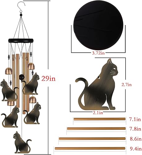 Miniatura 4 de Campanilla de viento de bronce para gatos, regalos para mamá, hogar, jardín, balcones, habitaciones, patio, decoración de gato interior, exterior,