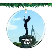 USA America The Keeper of The Plains Wichita Christmas Ornament City Travel Souvenir Collection Double Sided Porcelain 2.85 Inch Hanging Tree Decoration