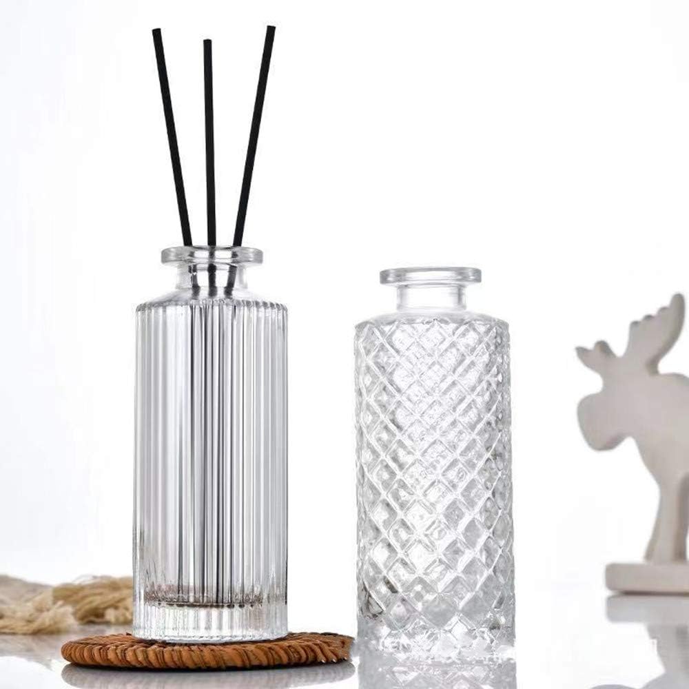 Clear Vintage Glass Bottles with Stopper, Embossed Glass Bottles, Reed Diffuser Sets, Apothecary Flower Bud Vases,Set of 3 : Home & Kitchen