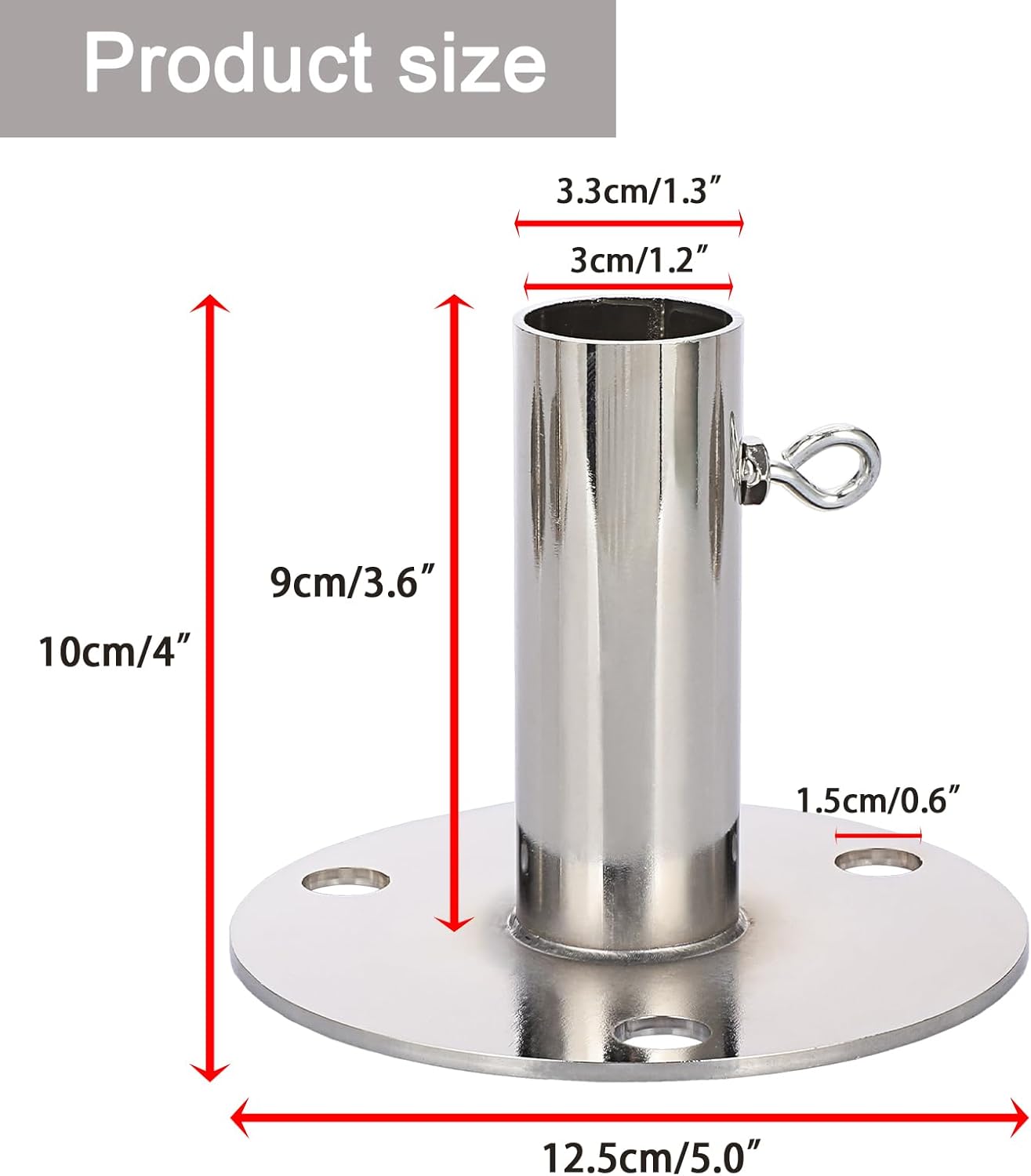 JUXYES 4 PCS Canopy Fitting 1 3/16 Foot Pad with Eyebolts, Galvanized Steel Batting Cage Ground Plate Fitting, Diameter Adjustable Short Foot Pad Pole Stand Holder for Umbrella Flag Light Pole