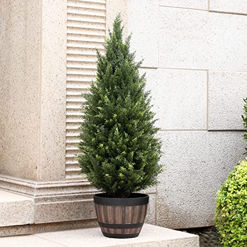 Gonuien 3Ft(35”) Artificial Cedar Outdoor Artificial Shrub Sunlight Resistant Leafy Potted Plant Plant For Indoor Porch Of Home And Office Artificial Outdoor Tree 2 Pieces A Set #TOP3