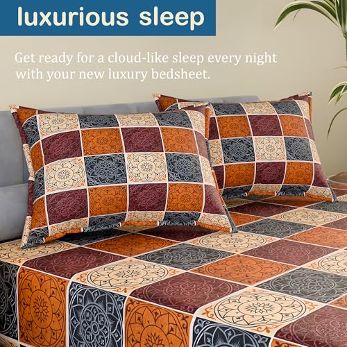 Image of Kuber Industries Cotton 150 TC Double Bedsheet With 2 Pillow Covers | Machine Washable Soft Bedsheet For Living Room, Home & Hotels | Rangoli Design - Brown & Black