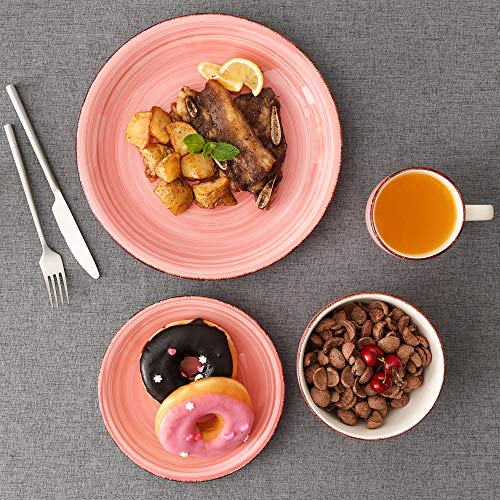 Vancasso Bella Ceramic Dinnerware Set, 16 Pieces Set Of 4 Stoneware Dinner Set With Dinner Plates, Salad Plates, Bowls, Mugs, Microwave Dishwasher Safe - Pink #TOP7