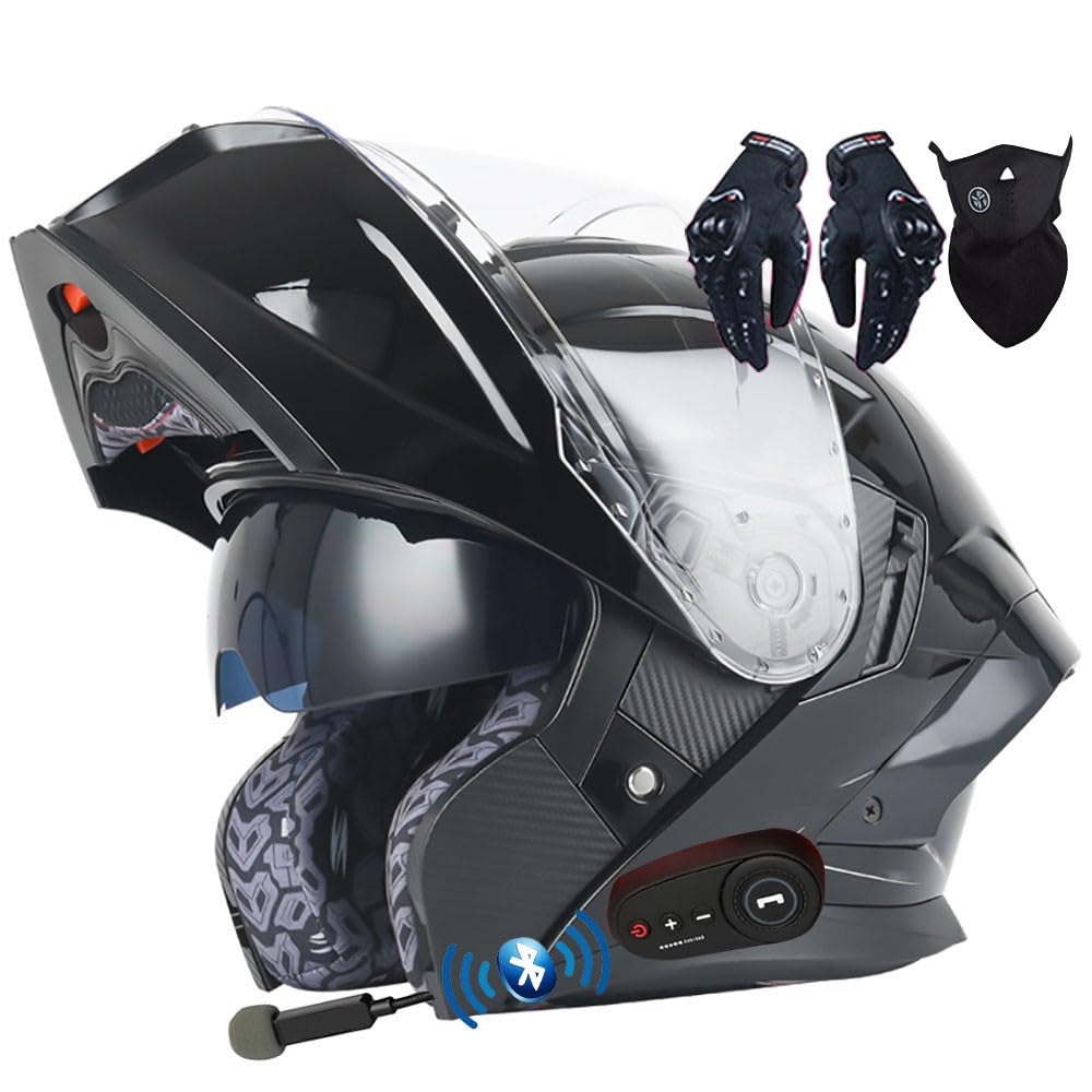 Letetexi Bluetooth Flip-up Modular Motorcycle Helmet ECE Approved Motorbike Front Helmet Anti-fog Visor Tinted Motorbike Helmets Racing Crash Karting Full Face Motorbike Helmets XXL