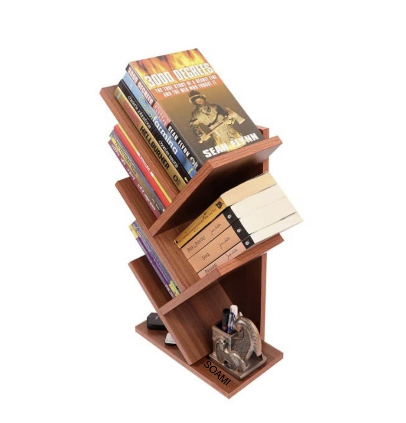 SOAMI Craft Tree Book Shelf - 6 Tier Book Stand for Home Library, Office Engineered Wood Storage Utility Display Multipurpose Vertical Shelf for Bedroom, Living Room (Transparent)