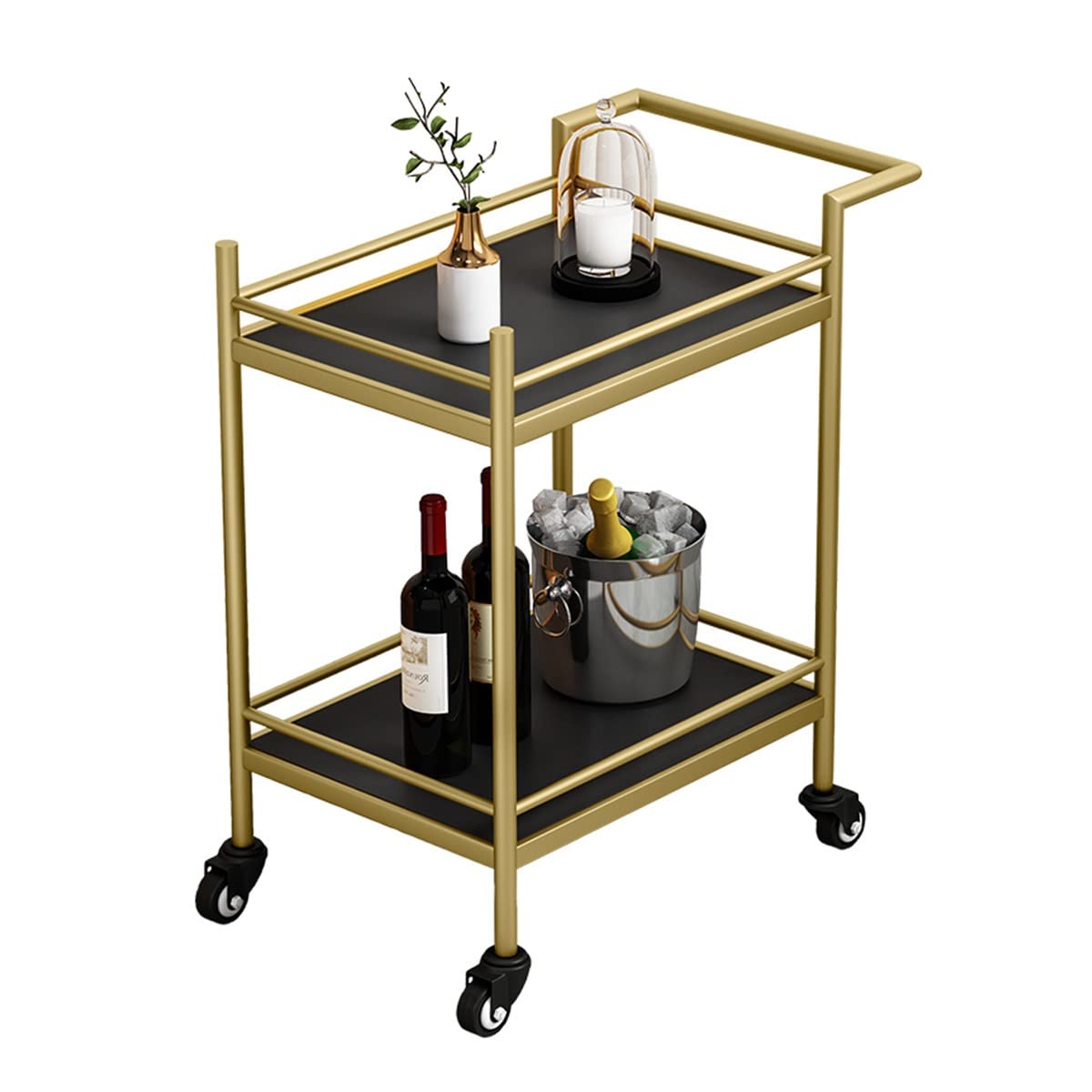 Carrello da tè ecologico in legno con ruote universali, perfetto per servire birra e vino Drin Craft in hotel, scaffali Ele Black & d per cene sofisticate