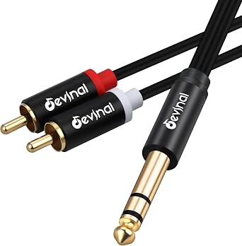 1/4" TRS to RCA Y Splitter Cable, 6.35mm Stereo to Dual RCA Phono Insert, 5 Feet/1.5 Meters