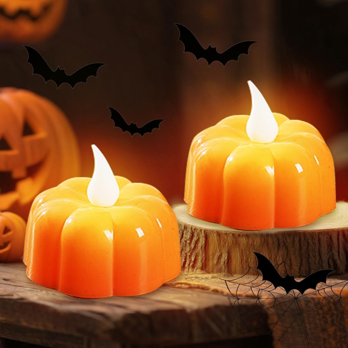 Halloween LED Pumpkin 2 Lights Spooky Decorations for Tabletop, Party, Mantel（Batteries Not Included，A）