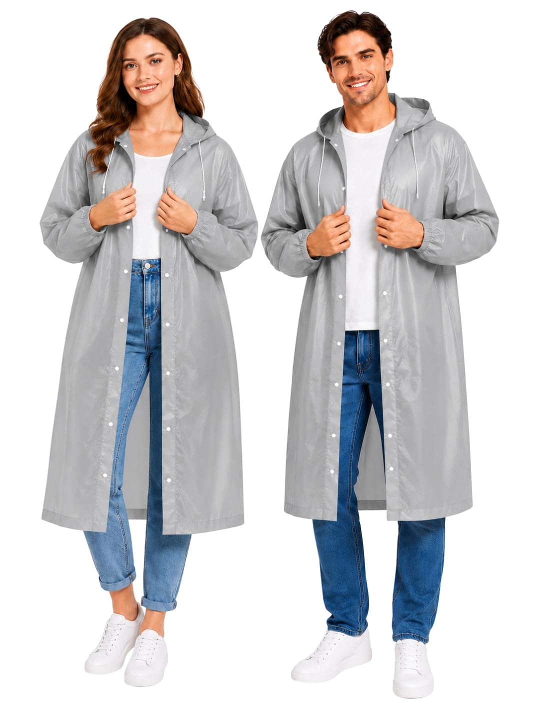 Hooded Waterproof Men's & Women's Raincoat, Lightweight Long Rain Jacket, Button Front, Windproof Outdoor Rainwear | Free Size |-picture-38