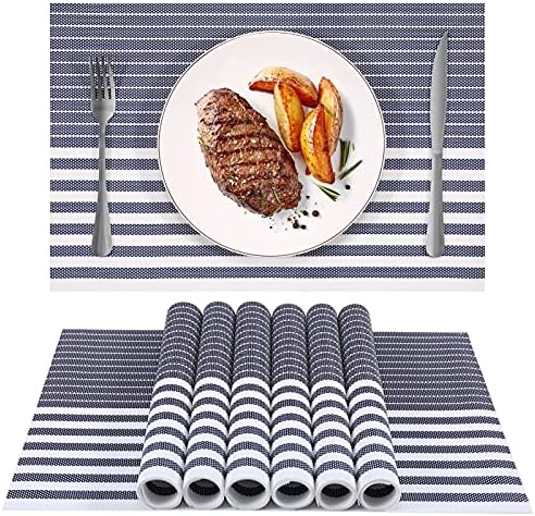 SUEH DESIGN Placemats Set of 8 Woven Vinyl Heat Resistant Place Mats Non-Slip Washable Mats Decoration for Dining Table Kitchen Party 45cmx30cm