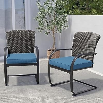 Grand patio 2-Piece Dining Wicker Chair Outdoor Conversation Set with Cushions C-Spring Rocker Lounge Chair Set of 2 Steel Frame for Yard, Garden, Backyard, Deck, Bistro-(Peacock Blue) 61Pi8bbuRIL. SS400