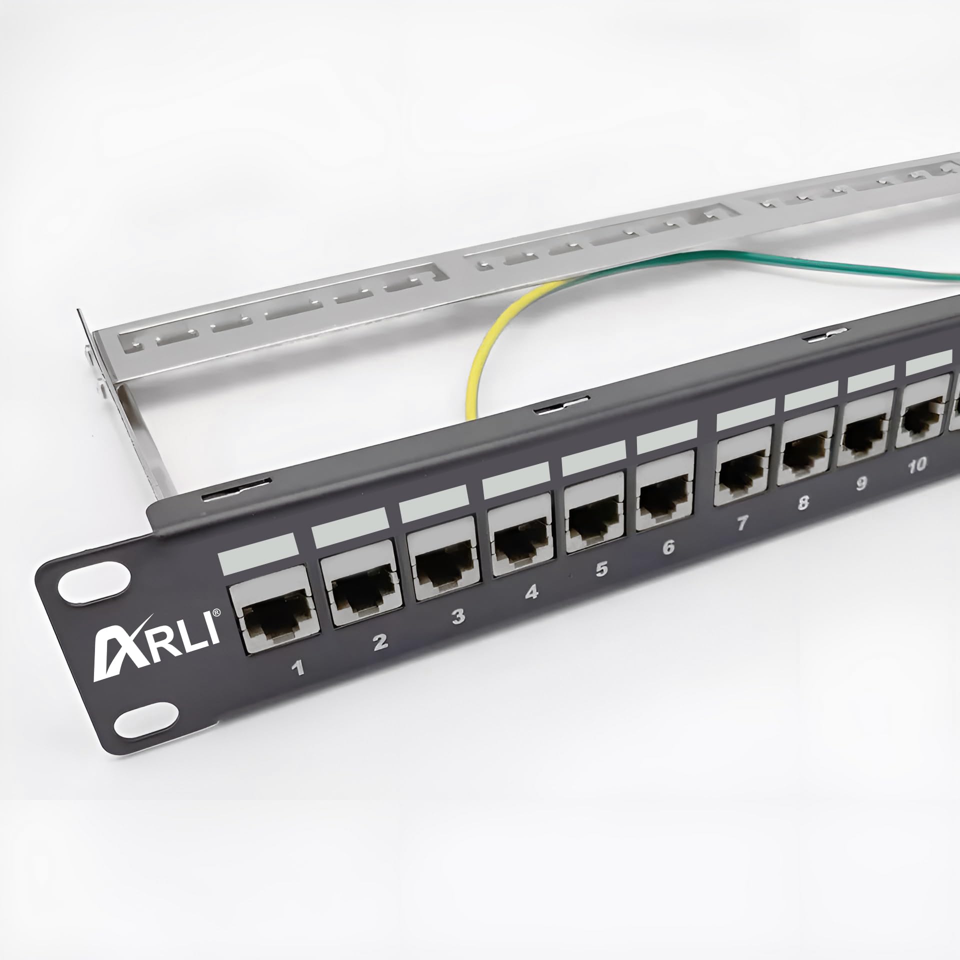 ARLI 24 Port 19" Patchpanel Set Patchfeld Modular 1HE 19 Zoll Rackeinbau + 24x Keystone Module CAT8.1 Kompatibel CAT7 LAN Netzwerk Verlegekabel Schwarz
