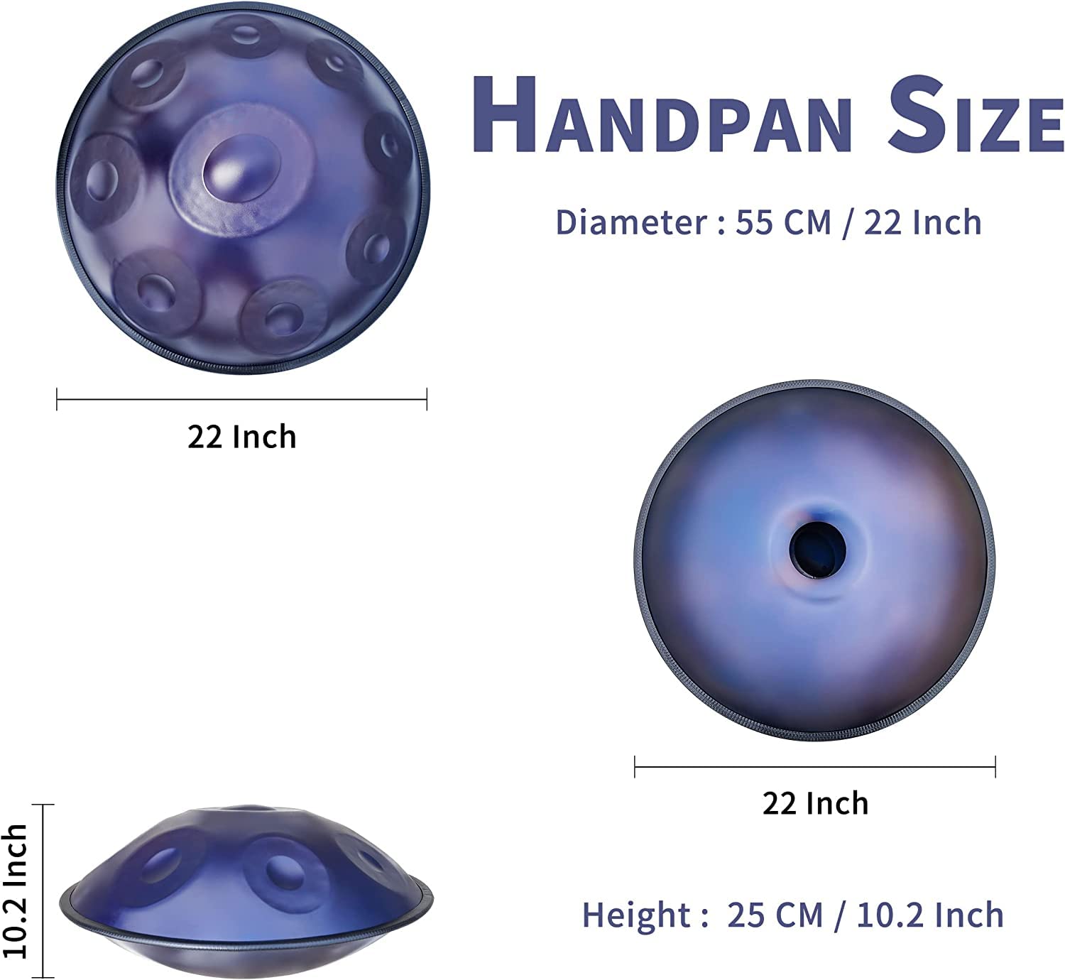 432hz Handpan Steel Drum 9 Töne 22inch "Purple Performer" in D Minor mit Handpan-Ständer, Handpan-Koffer