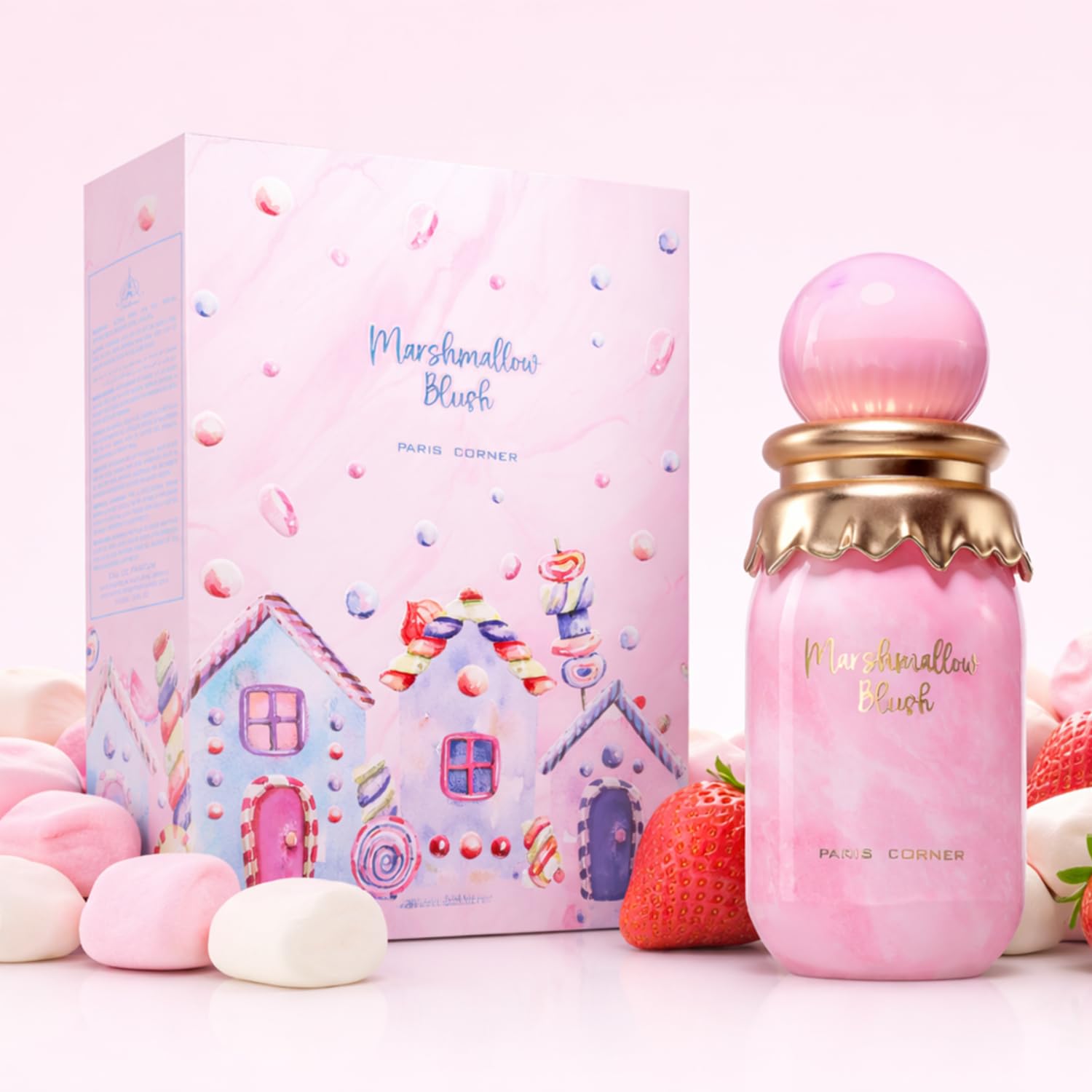 Paris Corner | Marshmallow Blush EDP | A Unique Gourmand Marshmallow Strawberry Perfume for Women | Long-Lasting Sweet Scent Fragrance for Daily Use (3.4 Fl Oz)