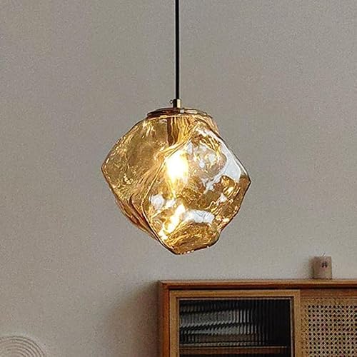 LYMSXAZOU Modern Ice Cubes Glass Bedside Pendant Light Nordic Creativity Bedroom Single Head Hanging Lamp Japanese Minimalist Kitchen Island Chandelier For Dining Room Dining-table Bar Counter