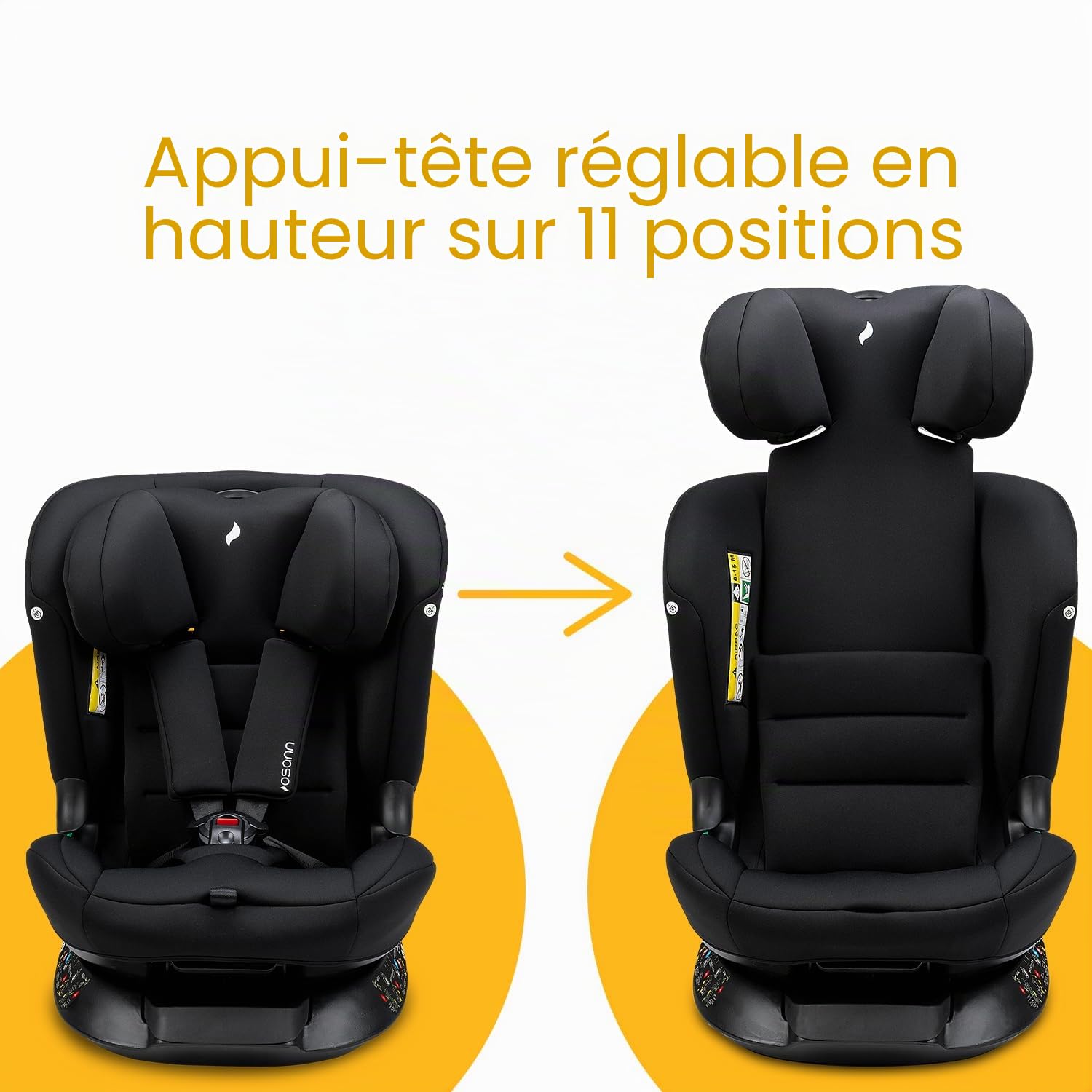 OSANN - Siège auto bébé/enfant Taos360 midi Isofix I-Size rotatif - 76-150 cm - noir - 11 positions - Harnais 5 points, Ceinture 3 points, Face/Dos à la route