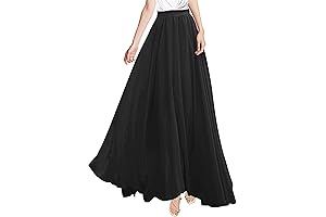 Modest Womens Summer Long Black Skirt - Drawstring Elastic Waistline Pleated Flowy...