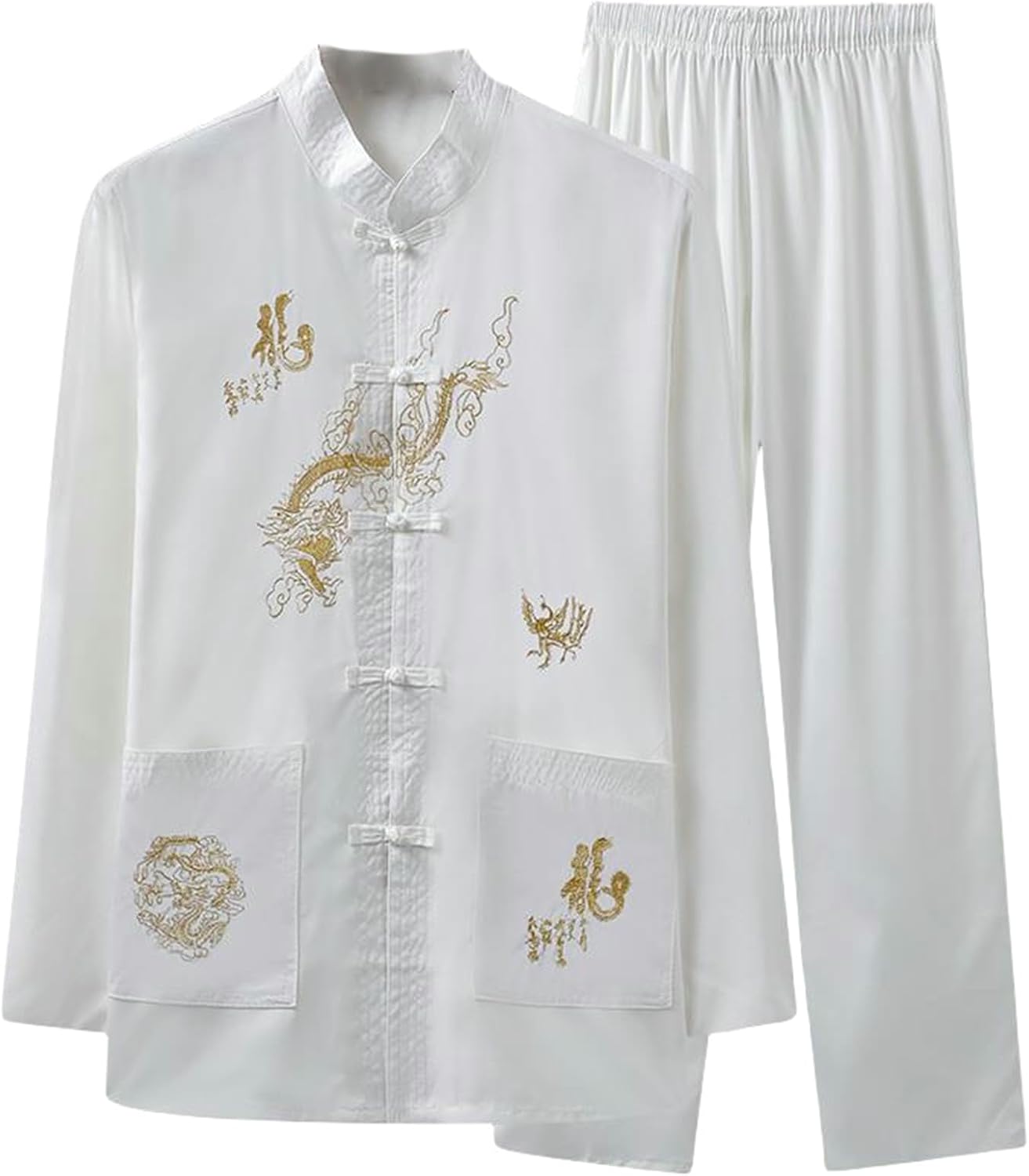 Men's Spring/Summer Ice Silk Tang Suit Thin Long Sleeve Shirt Chinese Style Hanfu Set