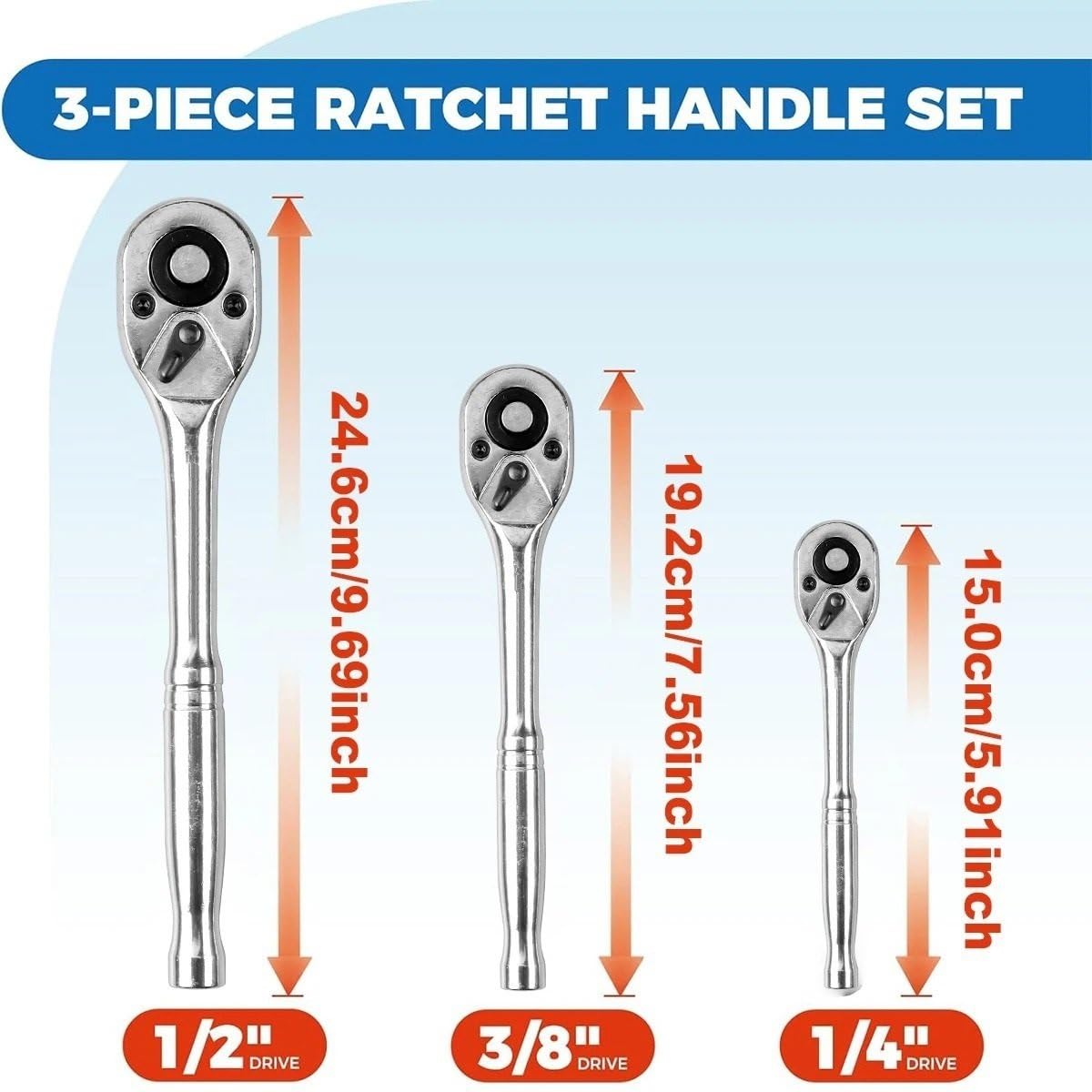 Klucze dynamometryczne Zestaw grzechotek kluczy nasadowych 1/4" 3/8" 1/2" 24-zębowy, szybkozamykający, dwustronny klucz dynamometryczny(3-Piece)