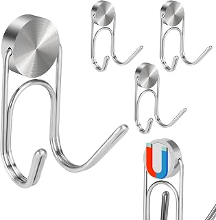 Buelkmag Magnetic Hooks Heavy Duty 304 Stainless Steel Hooks,Magnets Hanging Hooks for Refrigerator Grill Toolbox Cabins Outdoor,Cruise Essentials Camper Accessories,4pack(Silver,1.0in-2 40Lbs)